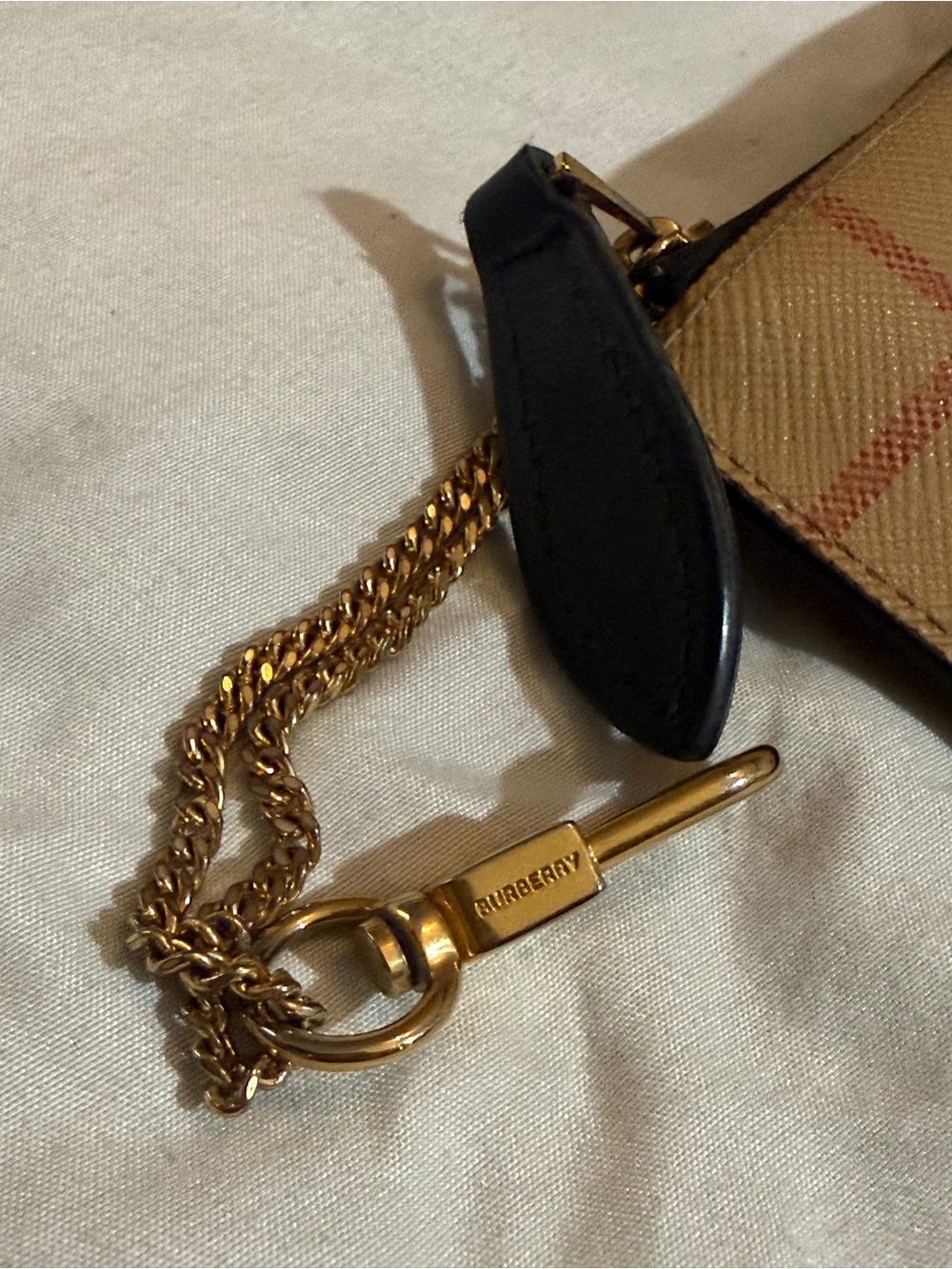 Burberry Keyring Card Holder Wallet Classic Burberry Pattern Gold Details - Picture 3 of 5